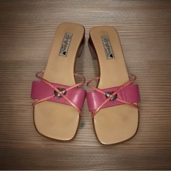 Brighton Pink Slide Sandals with Heart Charms and Leather foot strap - Picture 1 of 5